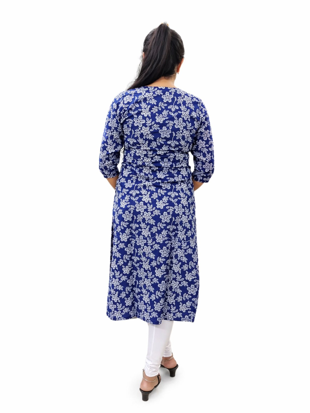 Women's Blue Cotton Print Floral Kurti