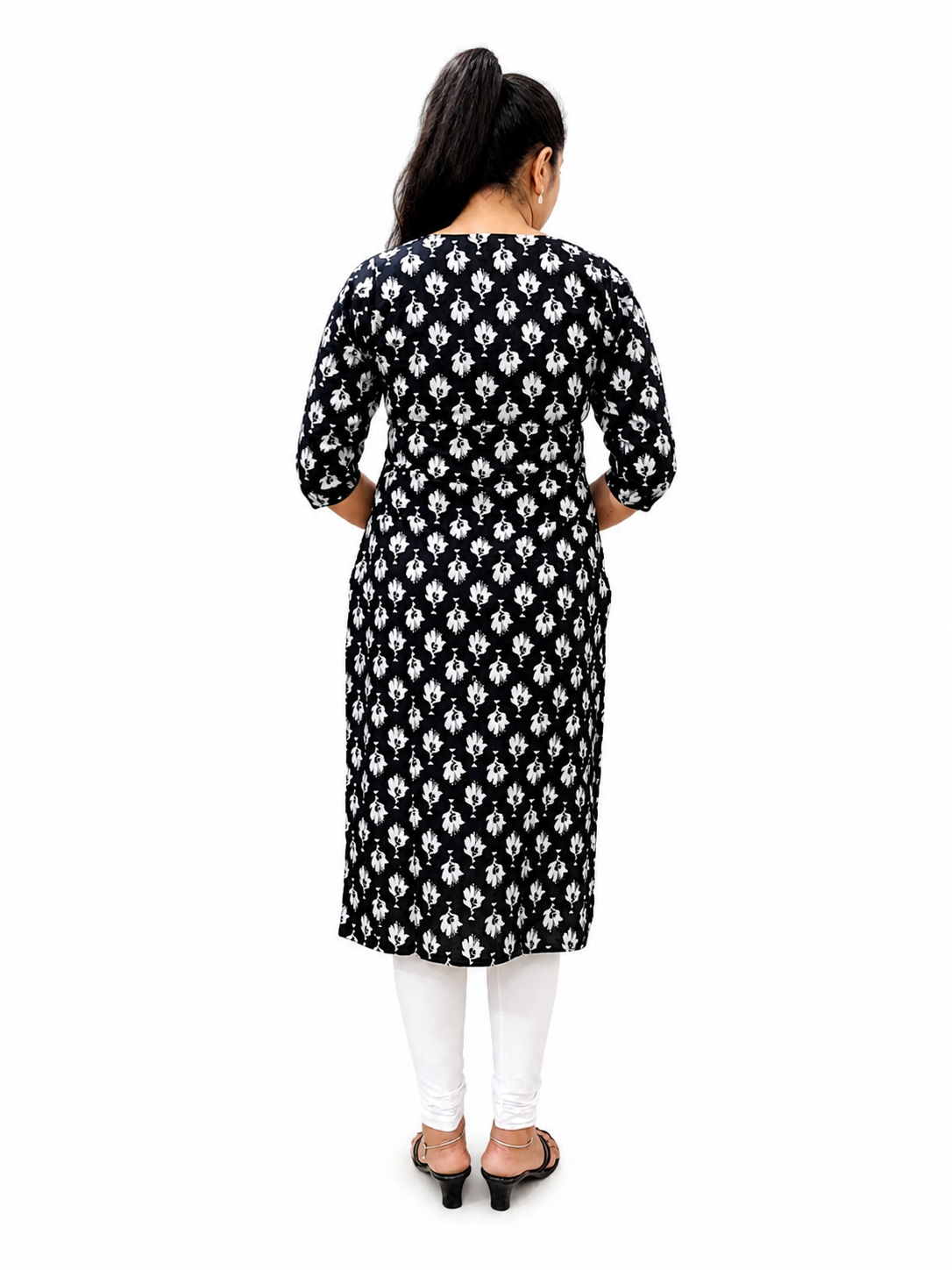 Women's Black Floral Print Cotton Kurti
