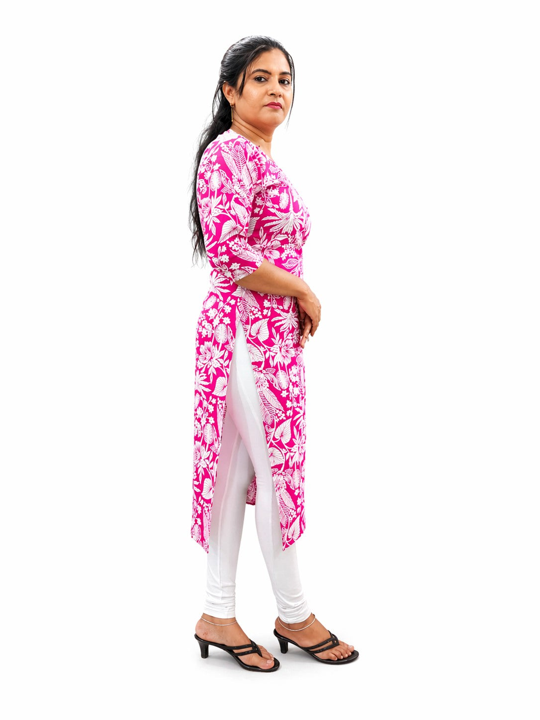 Women's Pink Floral Print Cotton Kurti