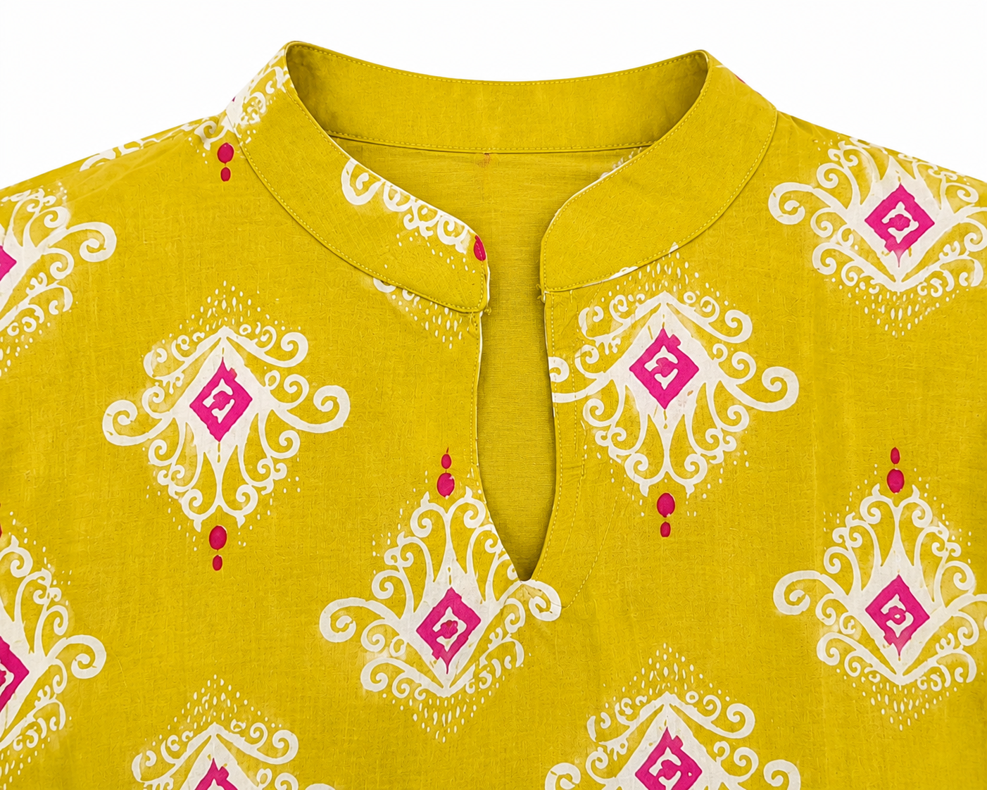 Women’s Mustard Yellow Printed Straight Kurti with Mandarin Collar & 3/4 Sleeves