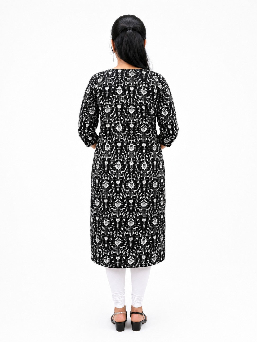 Women's Black Floral Print Cotton Kurti
