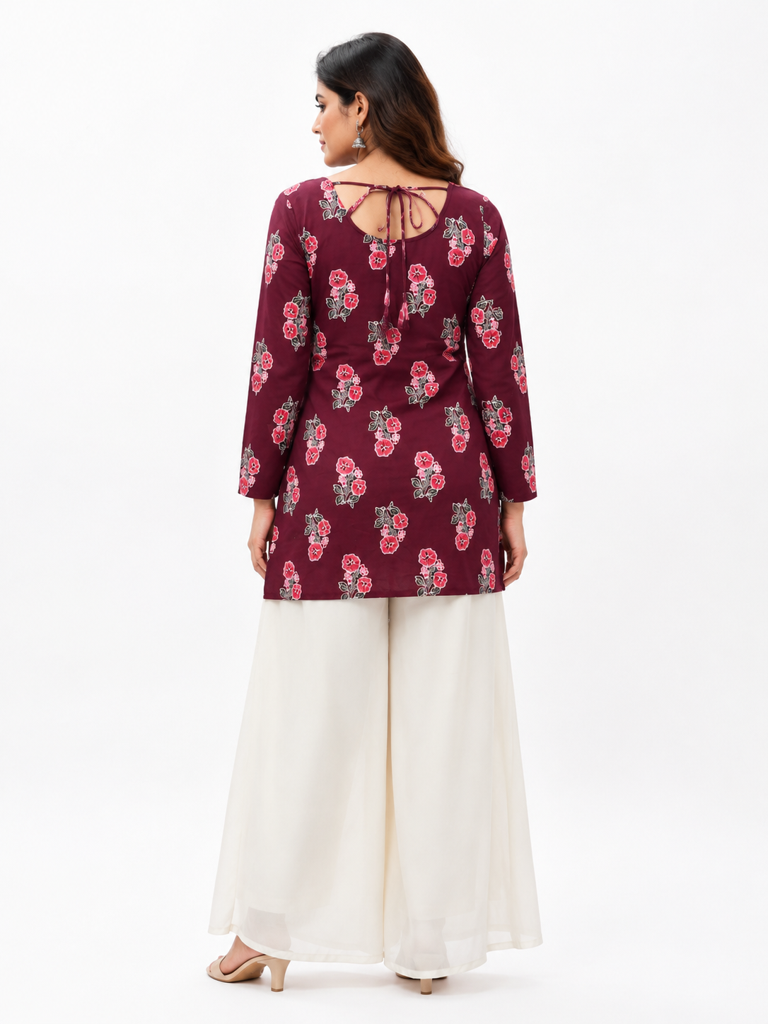 Women's Maroon Floral Print Cotton Kurti