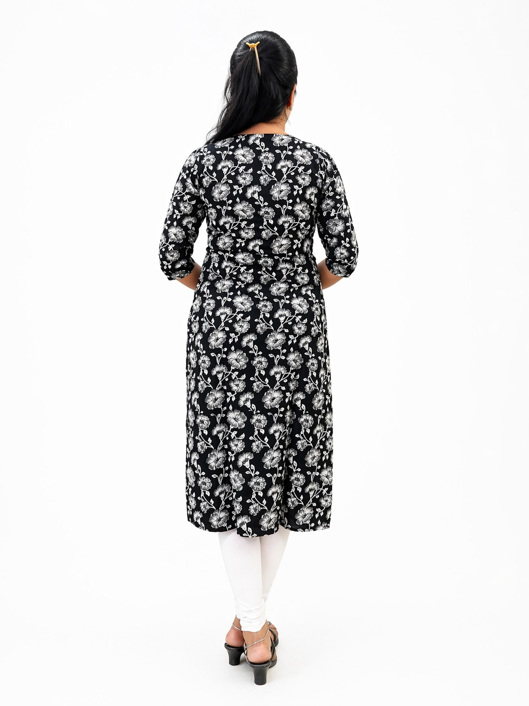 Women's Black Floral Print Cotton Kurti