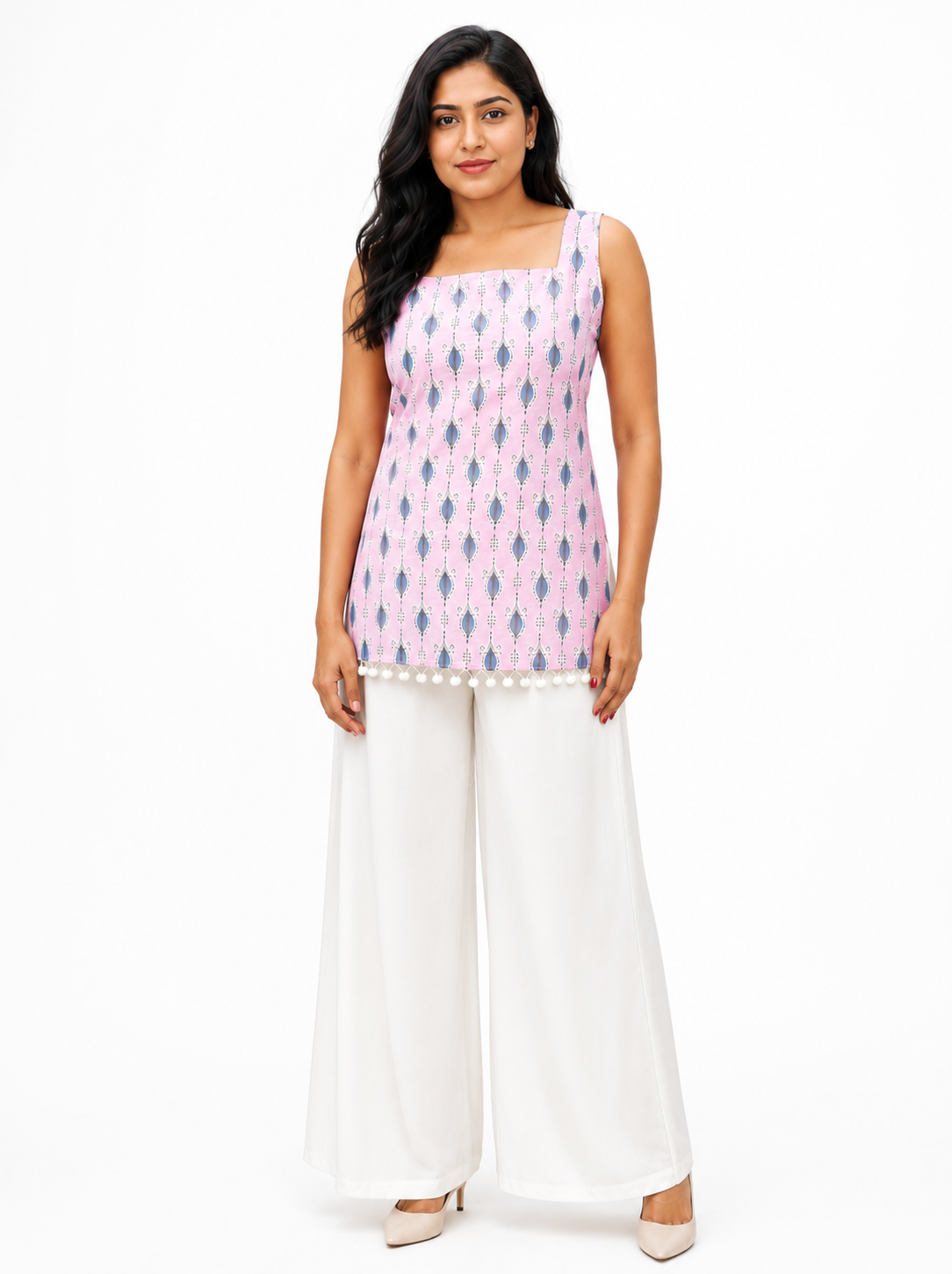 Cotton Block Print Sleeve less short Kurti