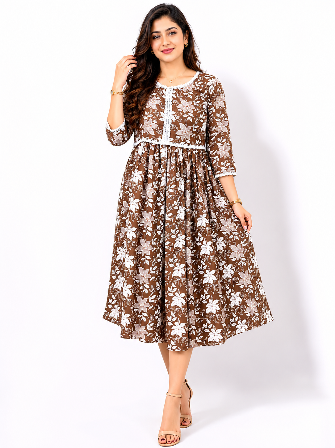 Women's Anarkali Floral Print Cotton Kurti