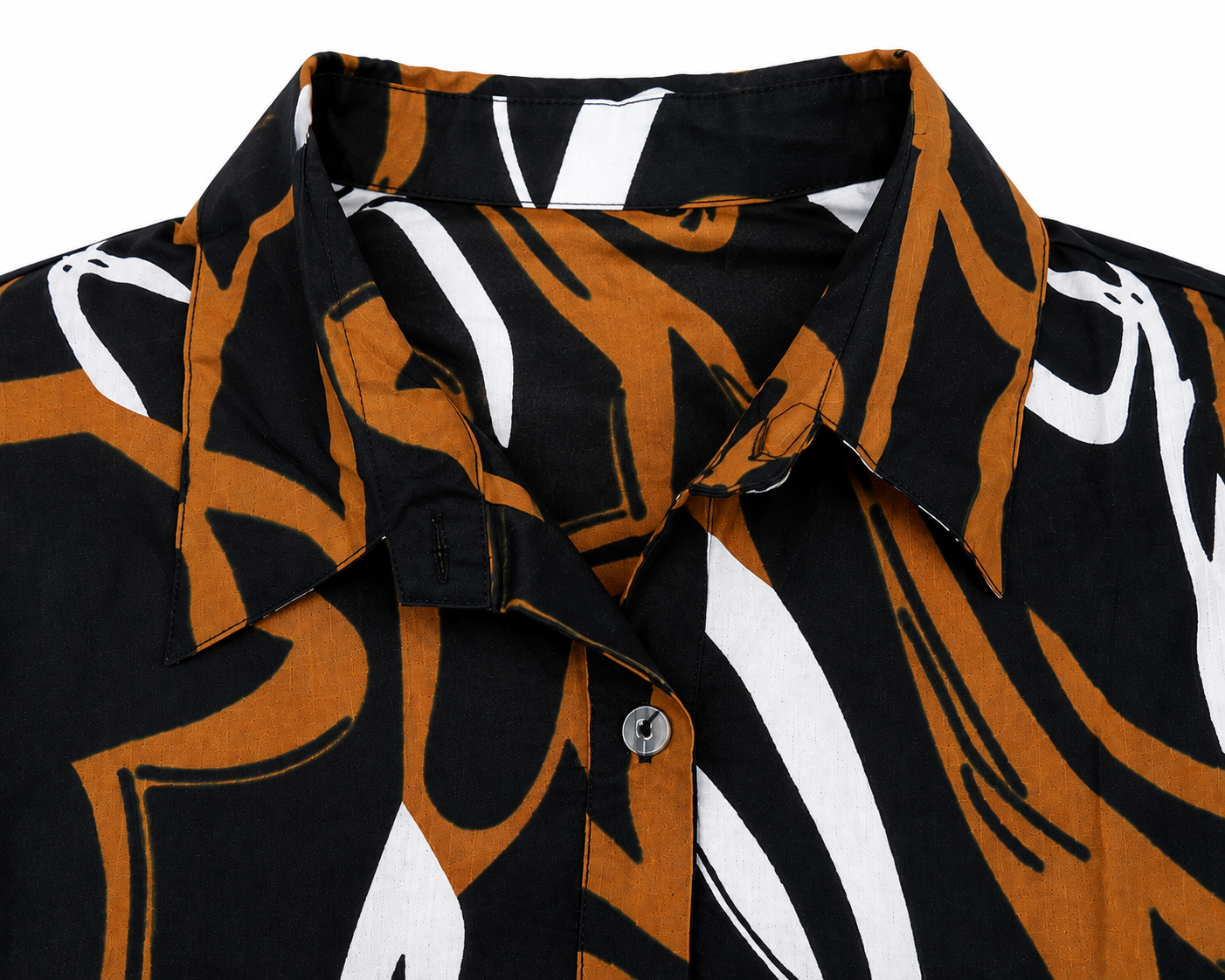 Women’s Black & Brown Printed Co-Ord Set with Collared Shirt & Wide-Leg Pants