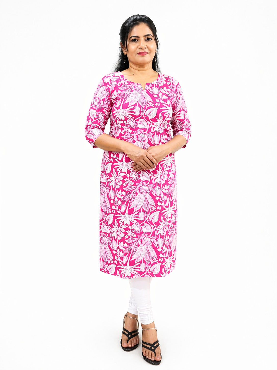 Women's Pink Floral Print Cotton Kurti