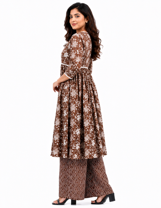 Women's Anarkali Floral Print Kurti with Palazzo