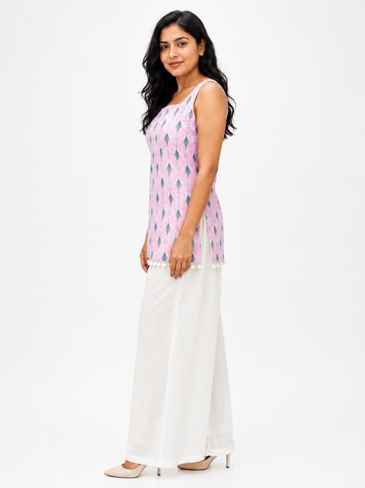 Cotton Block Print Sleeve less short Kurti